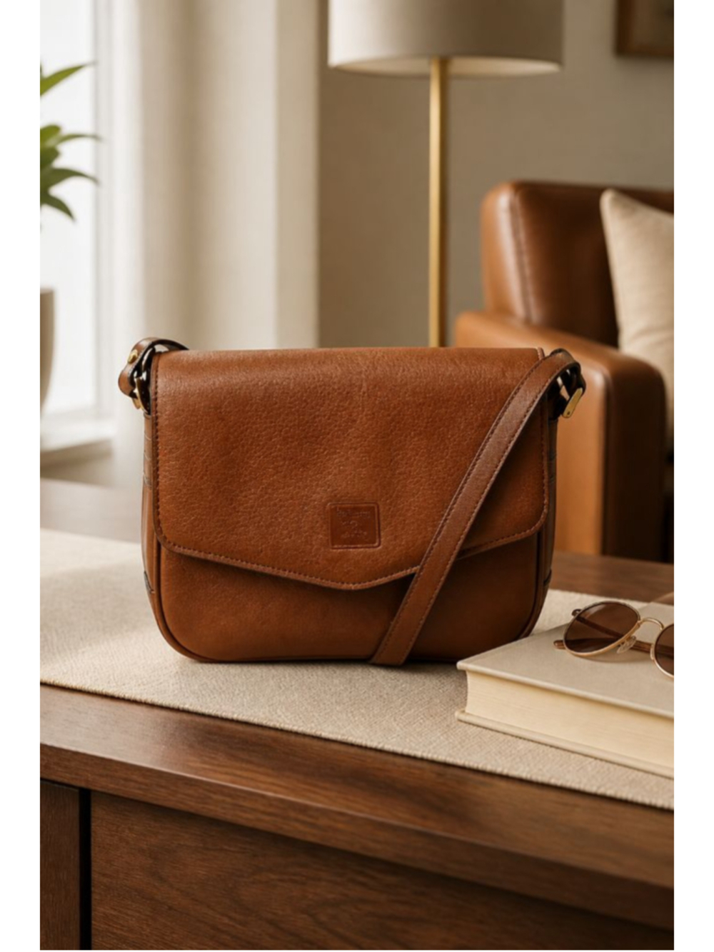 Vintage Burberry Browm Leather Flap Crossbody Bag Authenticated